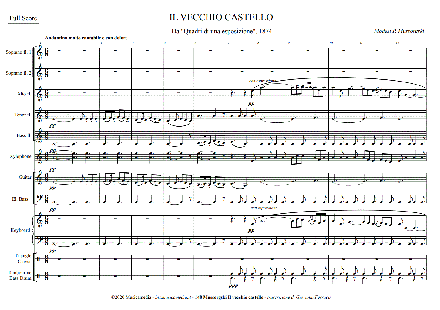 Il vecchio castello trascrizione Musicamedia pagina 1