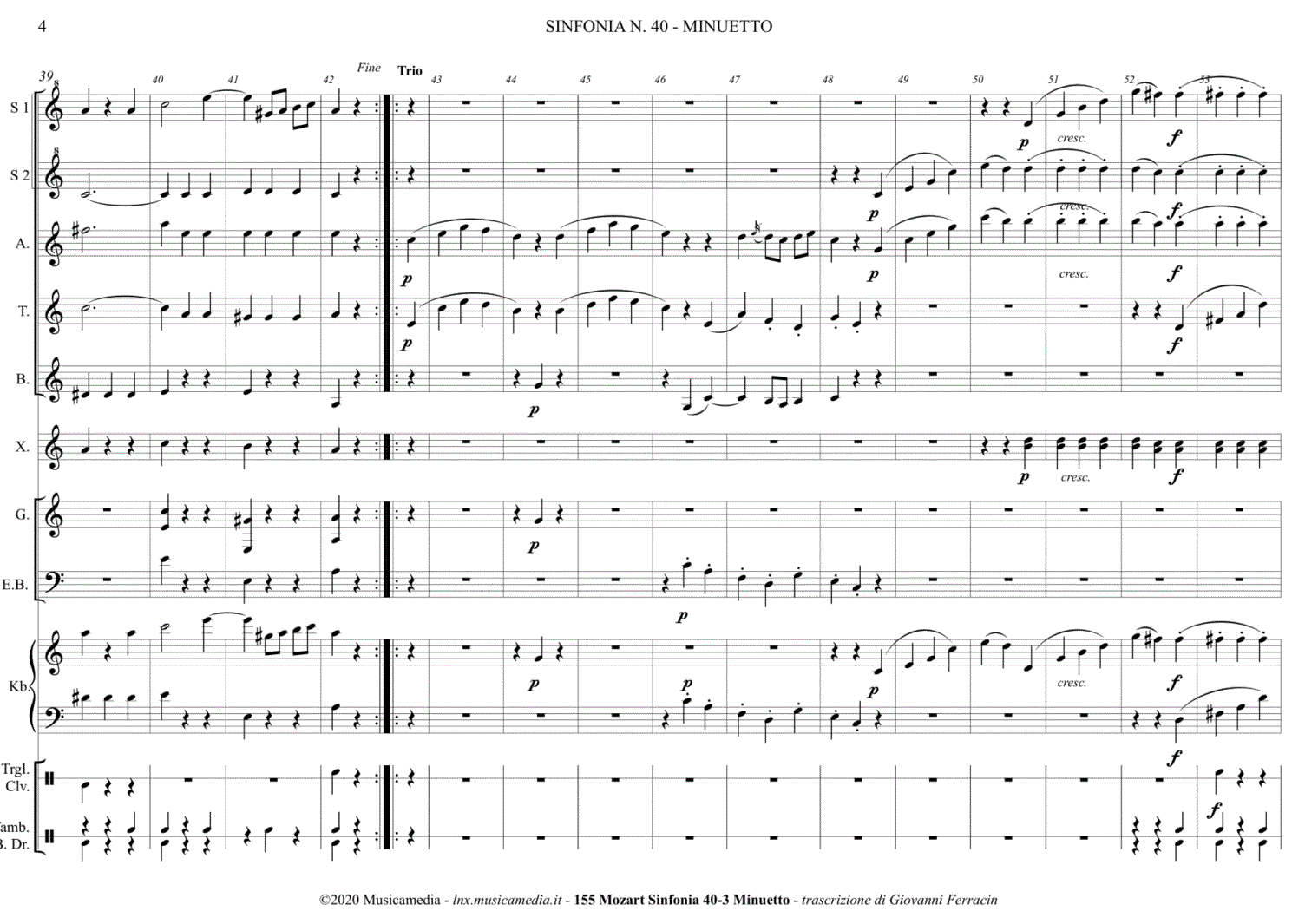 Mozart Sinfonia 40 Minuetto - inizio del Trio
