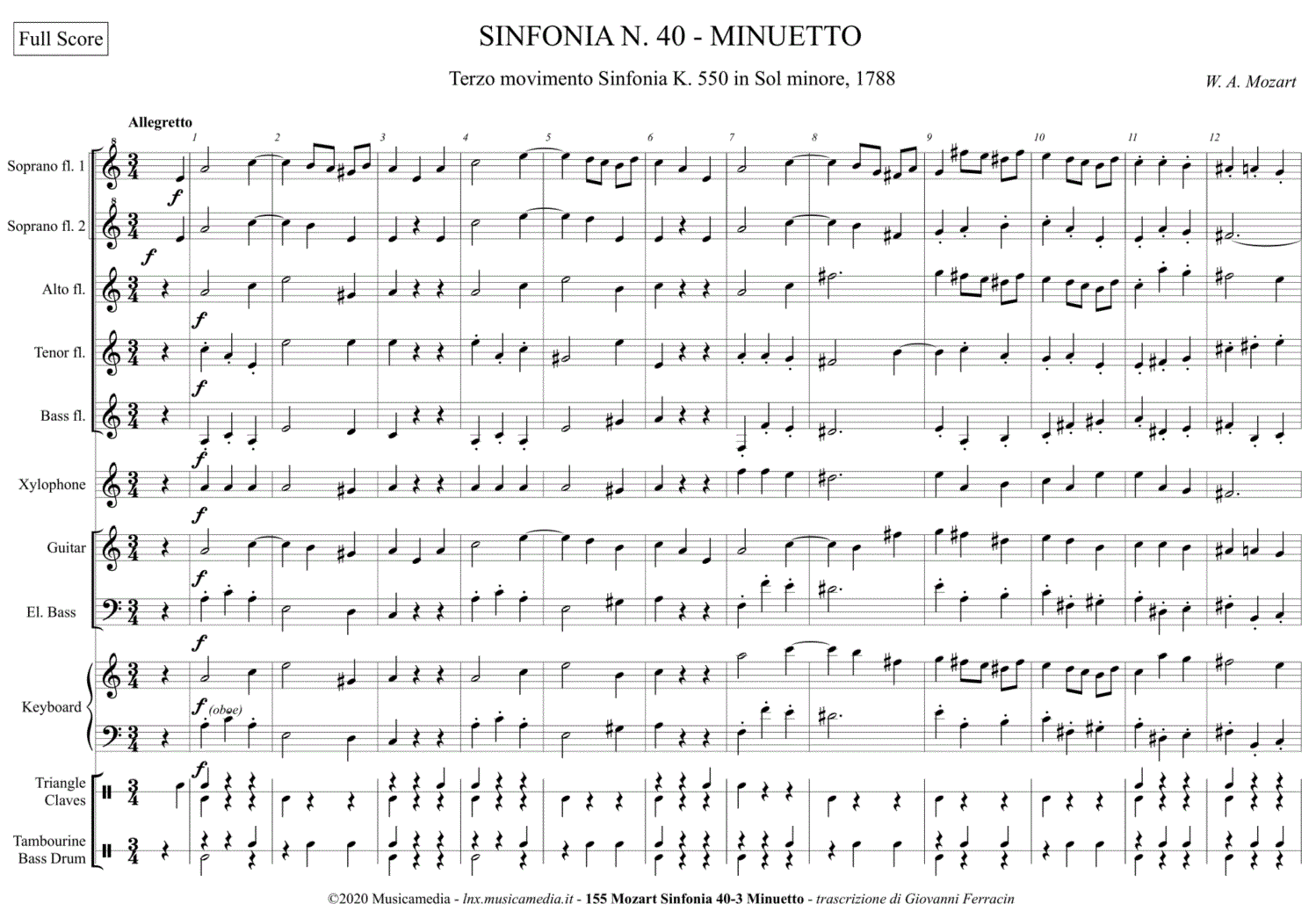 Mozart Sinfonia 40 Minuetto - prima pagina